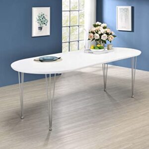 Coaster Home Furnishings Heather Oval Dining Table with Hairpin Legs Matte White and Chrome