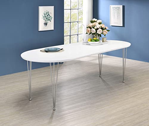 Coaster Home Furnishings Heather Oval Dining Table with Hairpin Legs Matte White and Chrome