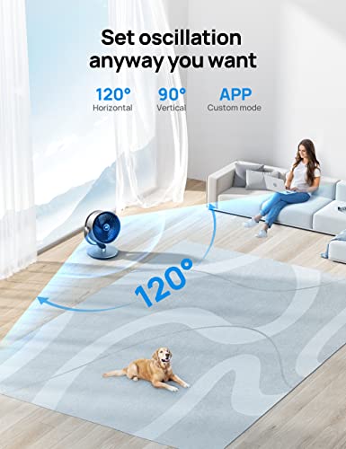 Dreo Smart Fans for Bedroom, 11 Inch, 25dB Quiet DC Room Fan with Remote, 120°+90° Oscillating Fan, 6 Modes, 9 Speeds, 12H Timer,Works Alexa/Google/WiFi/Voice Control, Silver, Oversize (DR-HAF004S)