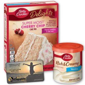 betty crocker cherry chip cake mix | creamy white vanilla frosting | one - i am capable magnet©.