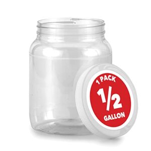 stock your home half gallon clear plastic jars with lids (1 pack) 64 oz wide mouth large jar with lid, big container for candy, cookies, arts & crafts, bartender money tips, kitchen & pantry storage