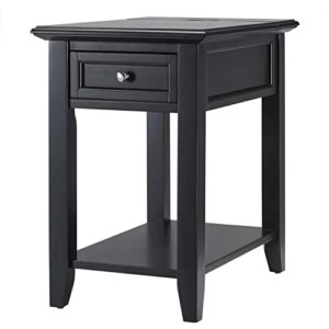 simple style 24" tall side accent livingroom end table | unique pull out drawer with built in spacious lower shelf for storage | pretty 2 toned finish solid wood manufactured antique black color