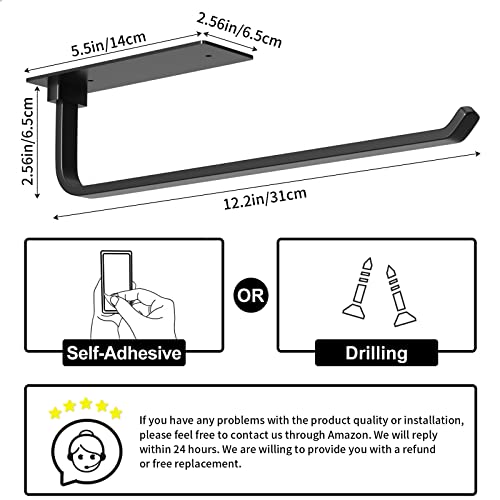 Paper Towel Holder - Self-Adhesive or Drilling, Matte Black Paper Towel Rack Under Cabinet for Kitchen, Upgraded Aluminum Kitchen Roll Holder - Lighter but Stronger Than Stainless Steel!