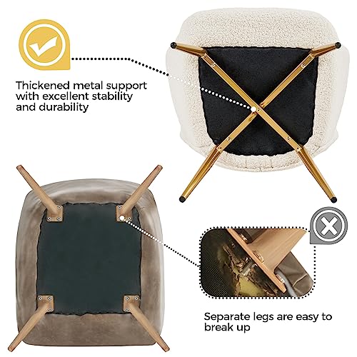 Yaheetech Accent Chair and Ottoman Set, Sherpa Armchair with Golden Metal Legs and High Back, Footstool for Living Room, Lounge, Ivory