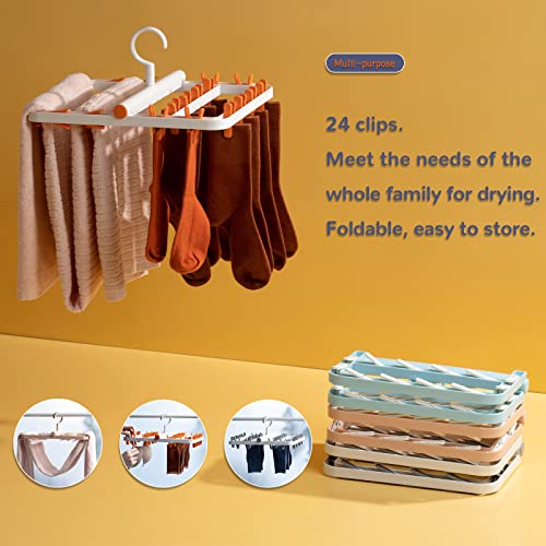 OEACC Foldable Clothes Drying Rack with 360° Rotatable Hook and 24 Sturdy Clips,Plastic Laundry Drying Rack,Underwear Hanger for Drying Bras,Towels,Socks,Hats,Baby Clothes