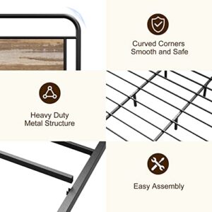 IKIFLY King Bed Frame with Industrial Wood Headboard/Footboard, Heavy Duty Metal Slats Support, Under-Bed Storage, No Box Spring Needed - Wood Brown