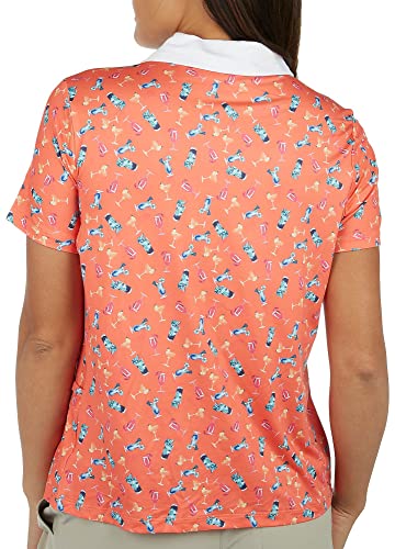 Coral Bay Golf Petite Cocktails Short Sleeve Polo Top Large Petite Coral Multi