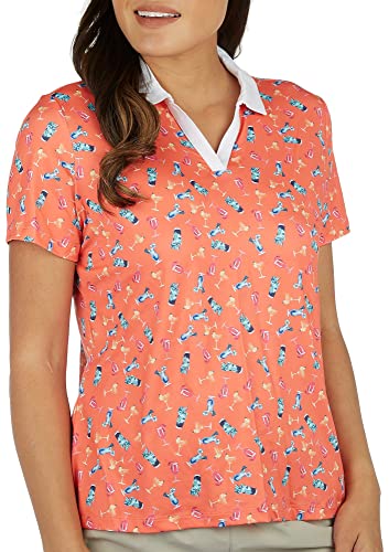 Coral Bay Golf Petite Cocktails Short Sleeve Polo Top Large Petite Coral Multi