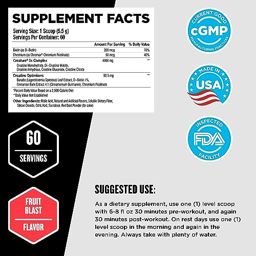 Beast Sports Nutrition Creature, Fruit Blast - 60 Servings - 5 Forms of Creatine + Creatine Optimizers - Improve Strength, Muscle Tone, Endurance, Recovery & Energy Production