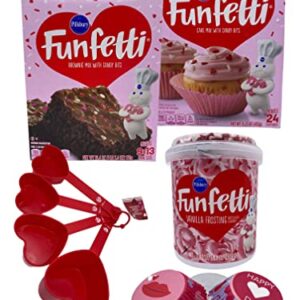 The ULTIMATE Valentine's Day Baking Bundle Set Featuring Pillsbury Funfetti Vanilla Cake Mix, Pillsbury Funfetti Vanilla Frosting with Sprinkles, Pillsbury Funfetti Brownie Mix, Kiss Lips and Happy Valentine's Day Cupcake Liners and Heart Shaped Measuring