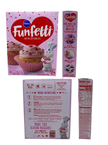 The ULTIMATE Valentine's Day Baking Bundle Set Featuring Pillsbury Funfetti Vanilla Cake Mix, Pillsbury Funfetti Vanilla Frosting with Sprinkles, Pillsbury Funfetti Brownie Mix, Kiss Lips and Happy Valentine's Day Cupcake Liners and Heart Shaped Measuring