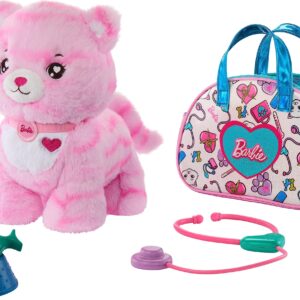 Barbie Stuffed Animals, Pink Kitten with Vet-Themed Purse Playset and 6 Accessories, Plush with Lights and Sounds, Doctor Pet Adventure