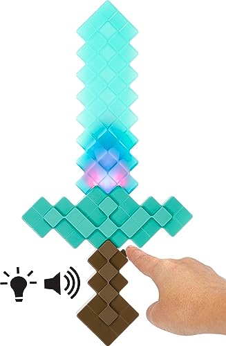 Mattel Minecraft Toys, Enchanted Diamond Sword with Lights & Sounds, Role-Play Gift for Kids