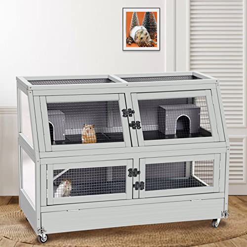 Guinea Pig Cages Anti-Chewing Hamster Cage 2 Story Large Platform Small Animal Cages with Chewing Toy, Food Bowl, Hideout and 2.36”Deeper Plastic Tray