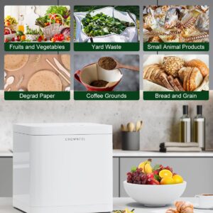 CROWNFUL Smart Waste Kitchen Composter with 3.3L Capacity, Turning Food Waste to Compost, Electric Compost Bin, Compost Machine Odorless for Countertop, Counter, Indoor, Food Cycler Composter, White