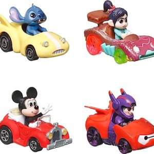 Hot Wheels RacerVerse, Set of 4 Die-Cast Disney Toy Cars Optimized for Hot Wheels Track with Popular Disney Characters as Drivers