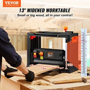 VEVOR Power Benchtop Planers, Three-Blade, Two Speed, 13" Width Worktable Thickness Planer with Extended Infeeding Table, Low Noise for both hard & soft wood material removal