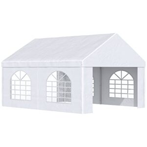 outsunny 13' x 16' party tent and carport, large outdoor canopy tent portable garage with removable sidewalls, 2 doors and windows, white tents for parties, wedding, events, bbq