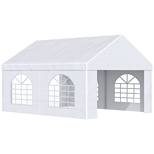 Outsunny 13' x 16' Party Tent and Carport, Large Outdoor Canopy Tent Portable Garage with Removable Sidewalls, 2 Doors and Windows, White Tents for Parties, Wedding, Events, BBQ