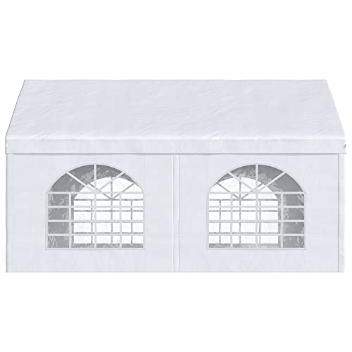 Outsunny 13' x 16' Party Tent and Carport, Large Outdoor Canopy Tent Portable Garage with Removable Sidewalls, 2 Doors and Windows, White Tents for Parties, Wedding, Events, BBQ