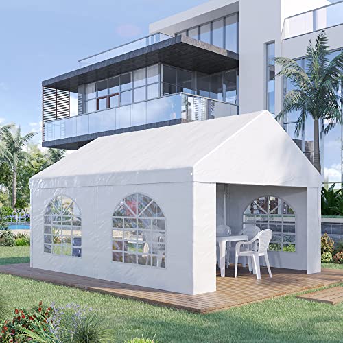 Outsunny 13' x 16' Party Tent and Carport, Large Outdoor Canopy Tent Portable Garage with Removable Sidewalls, 2 Doors and Windows, White Tents for Parties, Wedding, Events, BBQ