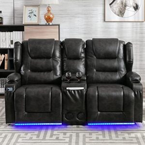 samery electric home theater seating- power recline chair loveseat rv sofa with console, 67" double recliner 2-seater rv couch with storage/usb charging/lighting/cup holders for living room