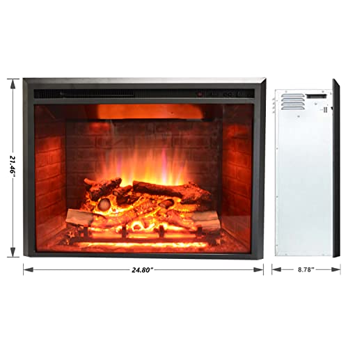 23 inch Western Electric Fireplace Insert, Heater, Recessed Mounted with Fire Crackling Sound, Remote Control, 750/1500W, Black