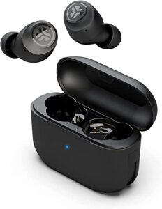 jlab go air pop true wireless bluetooth earbuds + charging case, graphite, dual connect, ipx4 sweat resistance, bluetooth 5.1 connection, 3 eq sound settings signature, balanced, bass boost