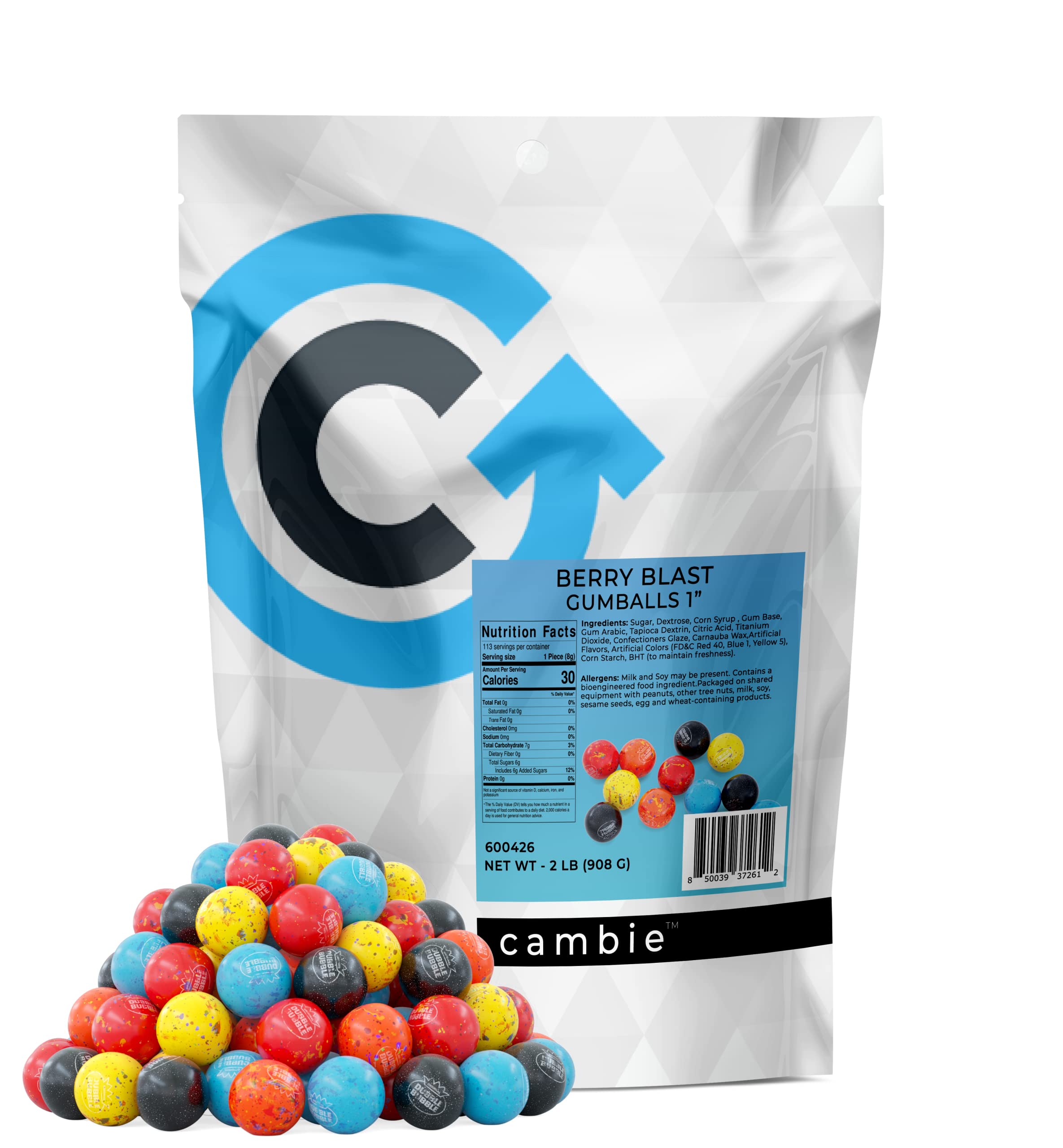 Dubble Bubble Berry Blast 1" Gumballs by Cambie | 2 lbs of Mixed Berry Gumballs | Deliciously Sweet, Hot & Nostalgic | Perfect for Gumball Machines | Packaged in a Resealable Stand Up Pouch | 2 lb