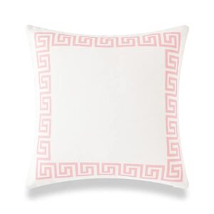 hofdeco premium coastal patio indoor outdoor lumbar pillow cover only for backyard, couch, sofa, pink greek key, 20"x20"
