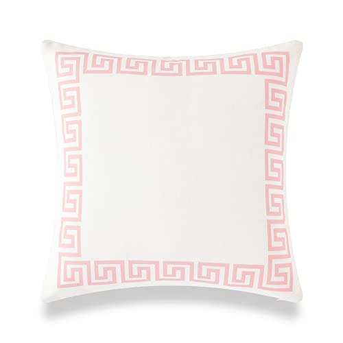 Hofdeco Premium Coastal Patio Indoor Outdoor Lumbar Pillow Cover ONLY for Backyard, Couch, Sofa, Pink Greek Key, 20"x20"