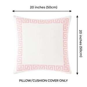 Hofdeco Premium Coastal Patio Indoor Outdoor Lumbar Pillow Cover ONLY for Backyard, Couch, Sofa, Pink Greek Key, 20"x20"