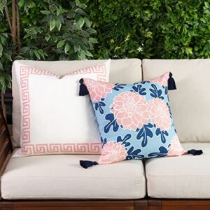 Hofdeco Premium Coastal Patio Indoor Outdoor Lumbar Pillow Cover ONLY for Backyard, Couch, Sofa, Pink Greek Key, 20"x20"