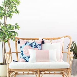 Hofdeco Premium Coastal Patio Indoor Outdoor Lumbar Pillow Cover ONLY for Backyard, Couch, Sofa, Pink Greek Key, 20"x20"