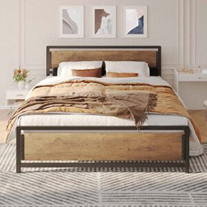 Gizoon Queen Size Bed Frame, Heavy Duty Platform Metal Bed with Headboard with Rivet, No Box Spring Needed, 15 Strong Metal Slats Support & 11'' Under-Bed Storage, No Noise, Easy Assembly, Retro