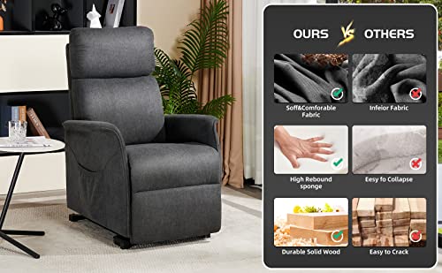 Power Lift Recliner Chair for Elderly, Lift Chair with Heat and Massage, 3 Positions Fabric Recliner Chair Sofa with 2 Side Pockets & Remote Control for Living Room (Grey)