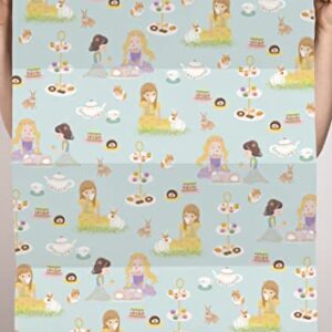 CENTRAL 23 Girls Wrapping Paper Birthday - 6 Sheets Blue Gift Wrap - Tea Party - Bunny - For Daughter Niece Granddaughter - Comes With Fun Stickers