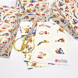 CENTRAL 23 Birthday Wrapping Paper For Women - 6 Sheets Thick Gift Wrap - Yoga Wrapping Paper - Fruits - Workout - Ladies - For Birthday Bridal Shower Anniversary - Comes With Fun Stickers