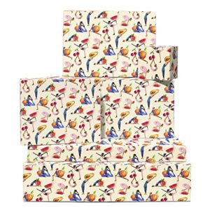 central 23 birthday wrapping paper for women - 6 sheets thick gift wrap - yoga wrapping paper - fruits - workout - ladies - for birthday bridal shower anniversary - comes with fun stickers