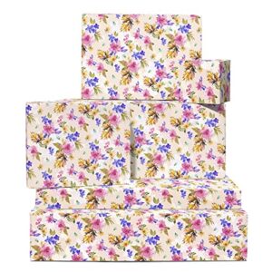 central 23 pretty wrapping paper for women - 6 thick gift wrap sheet - floral wrapping paper - pink purple flowers - for birthday bridal shower anniversary - comes with fun stickers