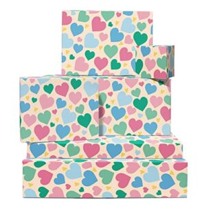 CENTRAL 23 Happy Birthday Wrapping Paper - 6 Sheets Heart Gift Wrap For Girls - Giftwrap For Anniversary Valentines - For Men And Women - Pink Green - Comes With Fun Stickers