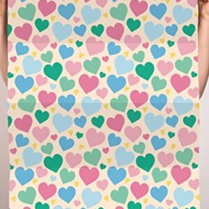 CENTRAL 23 Happy Birthday Wrapping Paper - 6 Sheets Heart Gift Wrap For Girls - Giftwrap For Anniversary Valentines - For Men And Women - Pink Green - Comes With Fun Stickers