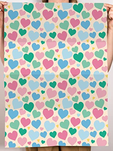 CENTRAL 23 Happy Birthday Wrapping Paper - 6 Sheets Heart Gift Wrap For Girls - Giftwrap For Anniversary Valentines - For Men And Women - Pink Green - Comes With Fun Stickers