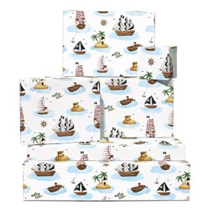 central 23 boy wrapping paper - 6 sheets gift wrap - pirates ship island adventure sea - birthday wrapping paper for kids - comes with fun stickers