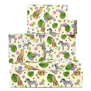 central 23 safari wrapping paper - 6 sheets beige gift wrap - elephant cheetah zebra - cute animal print wrapping paper - comes with fun stickers