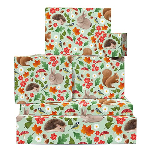 CENTRAL 23 Woodland Creatures Wrapping Paper - 6 Sheets Thick Gift Wrap For Birthday - Baby Shower Wrapping Paper Girl Or Boy - Comes With Fun Stickers