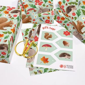 CENTRAL 23 Woodland Creatures Wrapping Paper - 6 Sheets Thick Gift Wrap For Birthday - Baby Shower Wrapping Paper Girl Or Boy - Comes With Fun Stickers