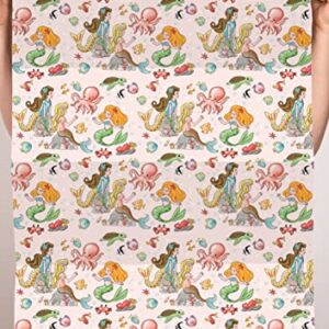 CENTRAL 23 Girls Wrapping Paper For Birthday Baby Shower - 6 Gift Wrap Sheets - Underwater - Mermaid Wrapping Paper - Comes With Fun Stickers