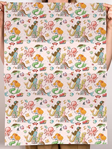 CENTRAL 23 Girls Wrapping Paper For Birthday Baby Shower - 6 Gift Wrap Sheets - Underwater - Mermaid Wrapping Paper - Comes With Fun Stickers