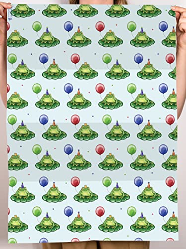 CENTRAL 23 Happy Birthday Wrapping Paper - Birthday Frog - 6 Sheets Green Gift Wrap - For Men And Women Boys Girls - Cute Wrapping Paper - Comes With Fun Stickers